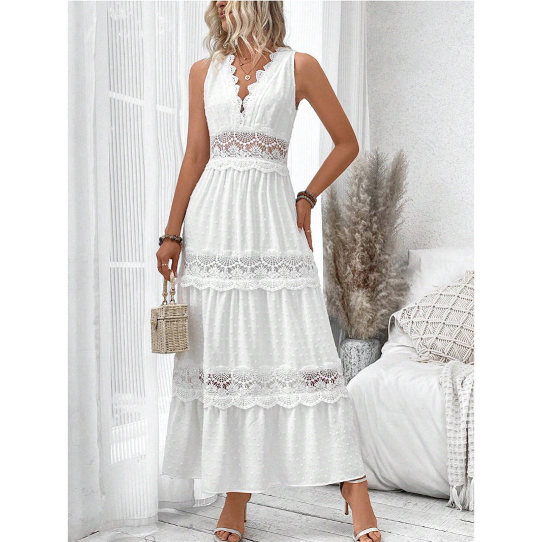 Robe Femme Col V Dentelle – Sans Manches