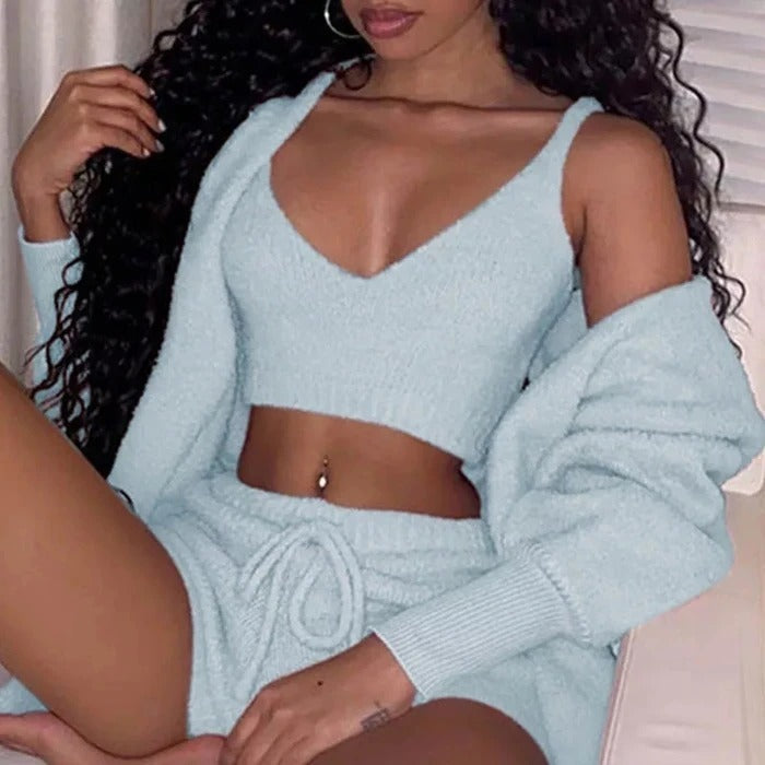 Pyjama Femme 3 Pièces – Haut Court & Short