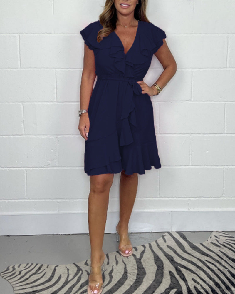 Robe Femme en V - Taille Cintrée & Volants