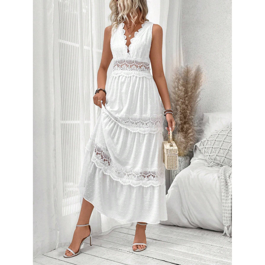 Robe Femme Col V Dentelle – Sans Manches