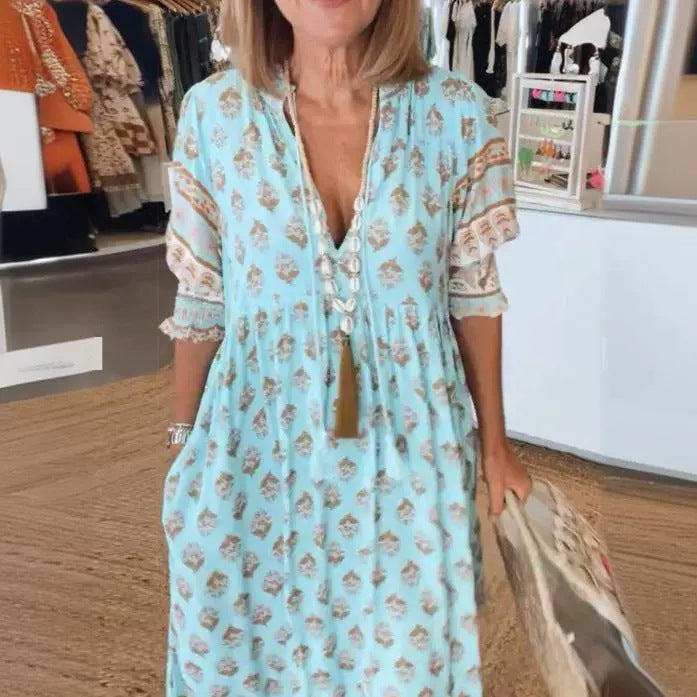 Robe Évasée Imprimée à Encolure