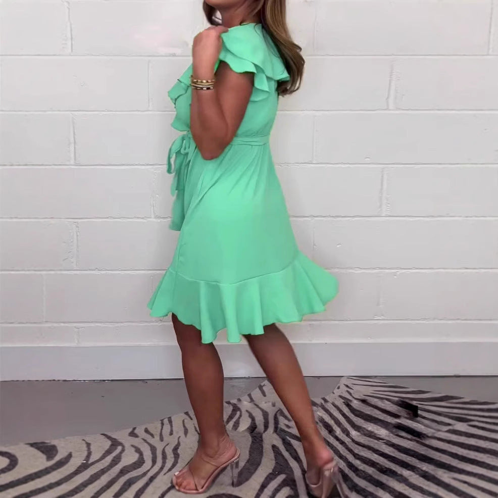 Robe Femme en V - Taille Cintrée & Volants