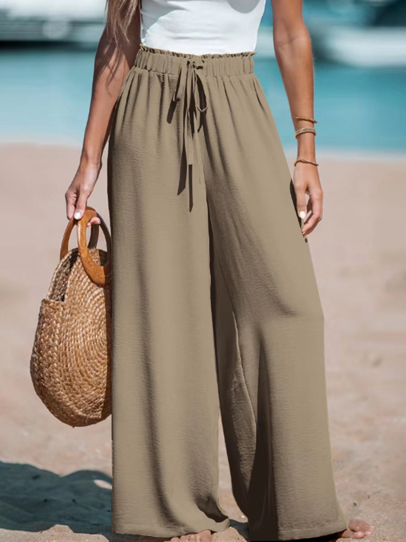 Pantalon Large Femme à Faux Cordon