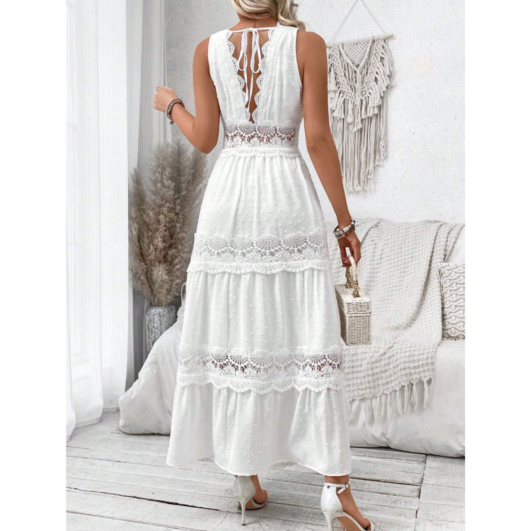 Robe Femme Col V Dentelle – Sans Manches