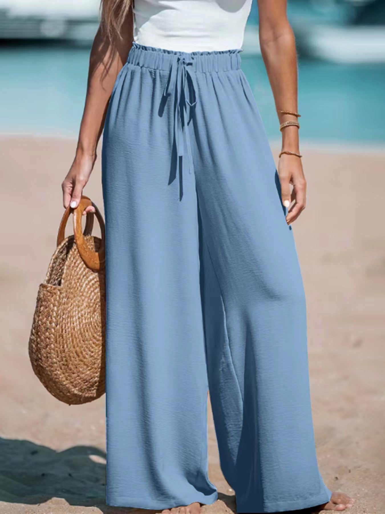 Pantalon Large Femme à Faux Cordon