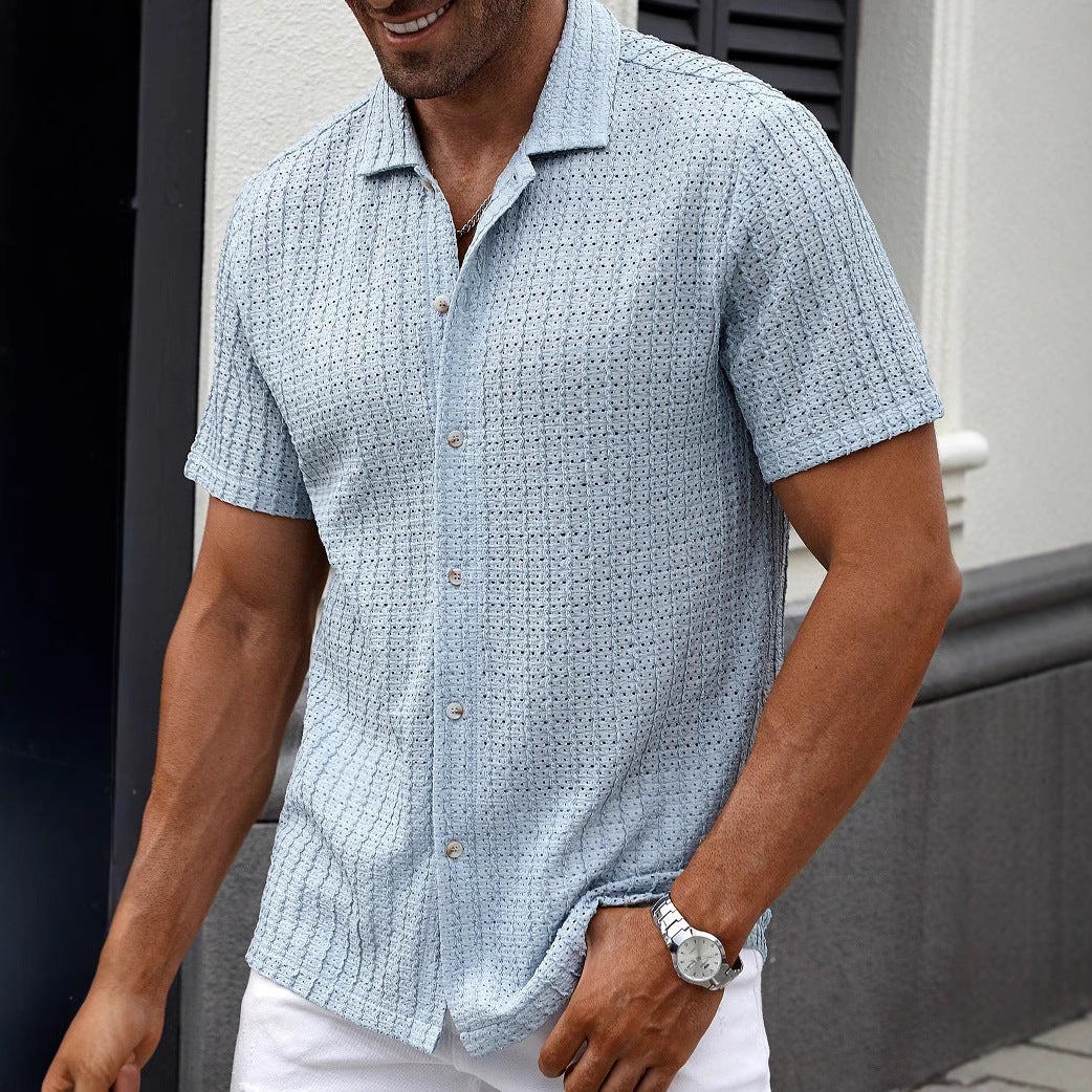 Chemise rayée homme – Manches courtes à col revers