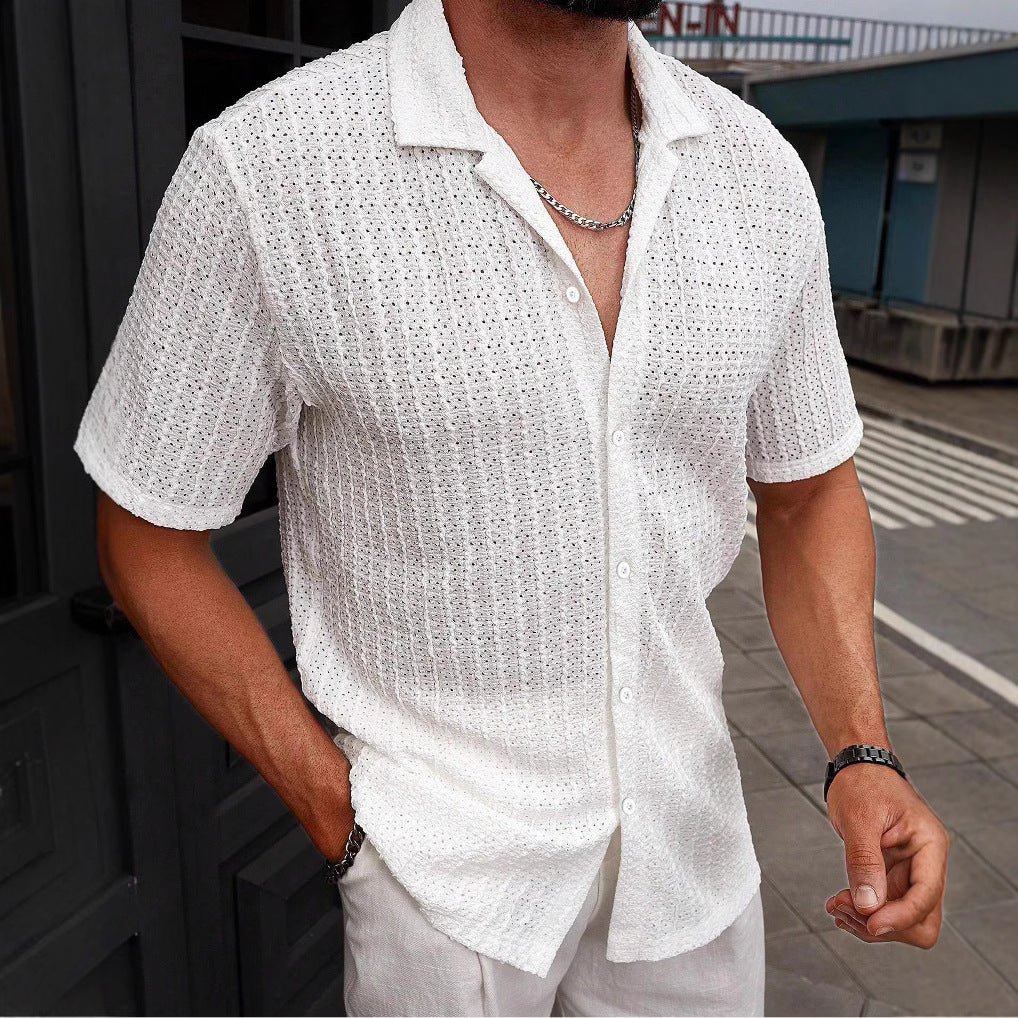 Chemise rayée homme – Manches courtes à col revers
