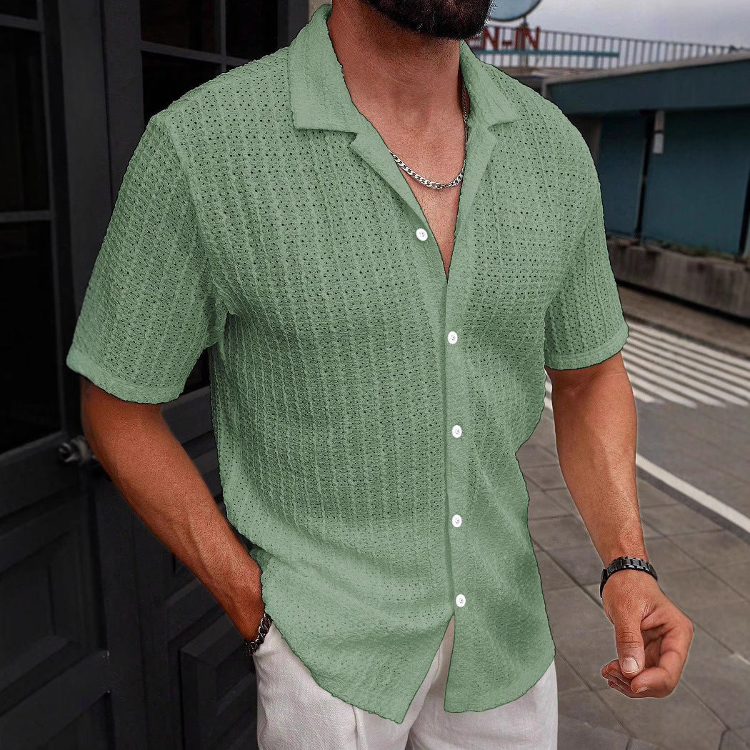 Chemise rayée homme – Manches courtes à col revers