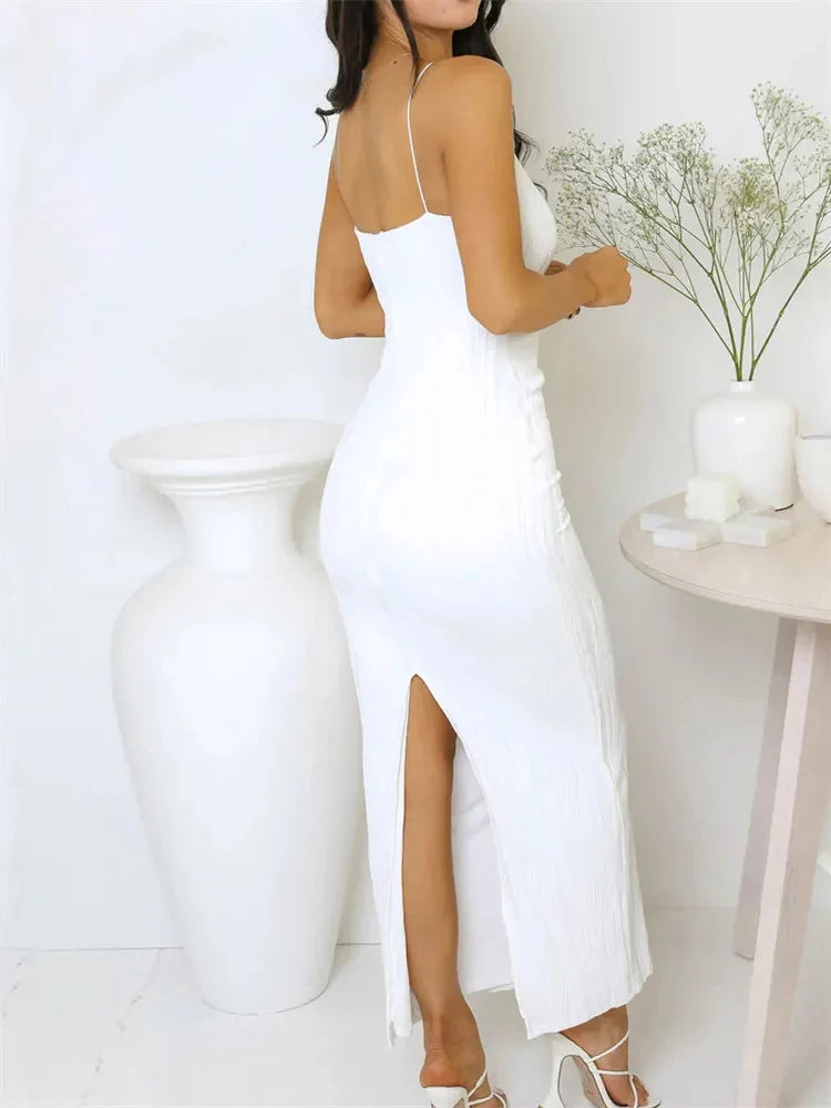 Robe d'été élégante sans manches - Fuseau fendu dos pour soirée