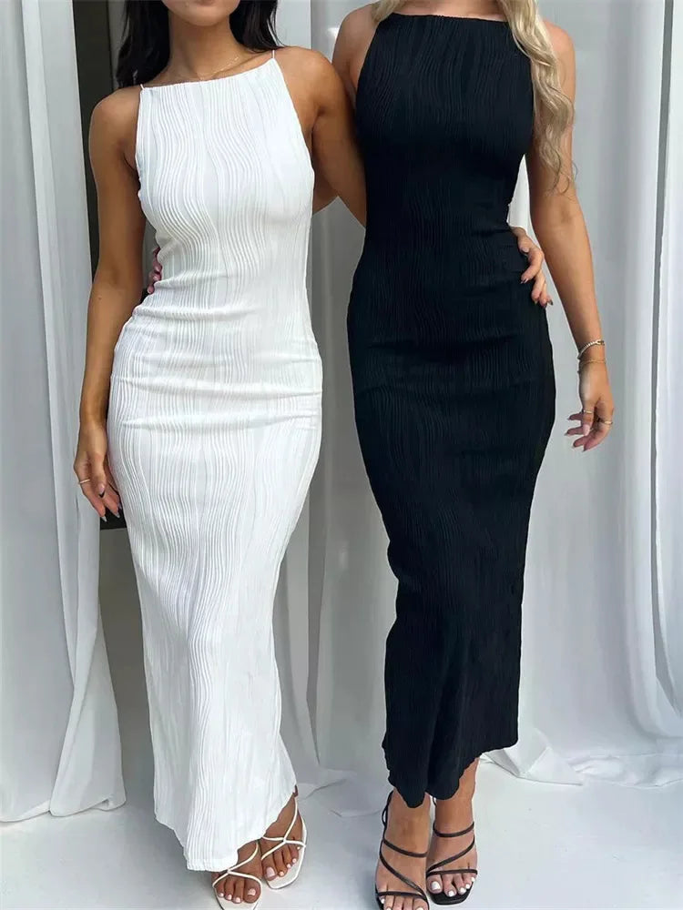 Robe d'été élégante sans manches - Fuseau fendu dos pour soirée