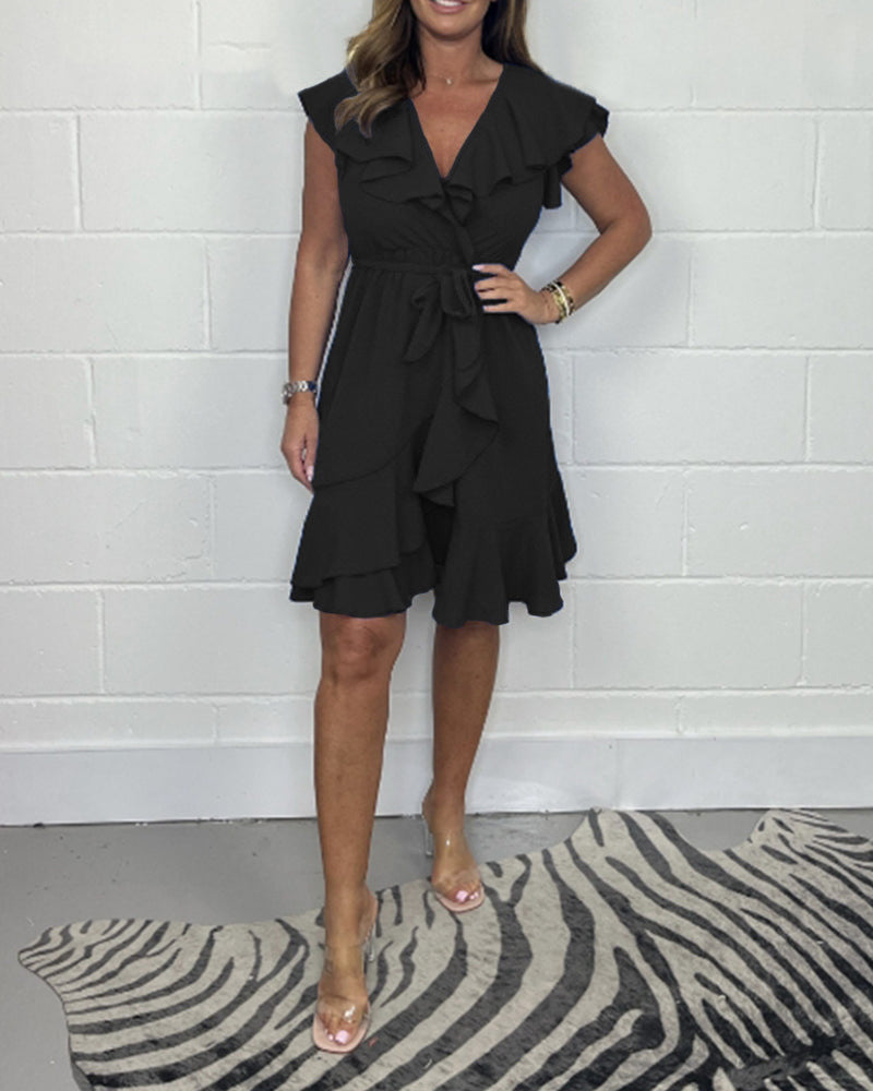 Robe Femme en V - Taille Cintrée & Volants