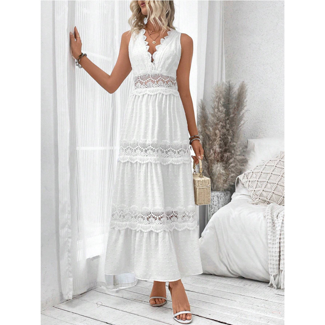 Robe Femme Col V Dentelle – Sans Manches