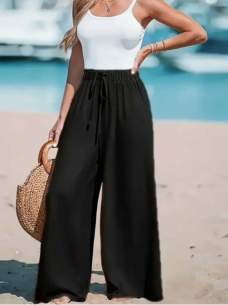 Pantalon Large Femme à Faux Cordon