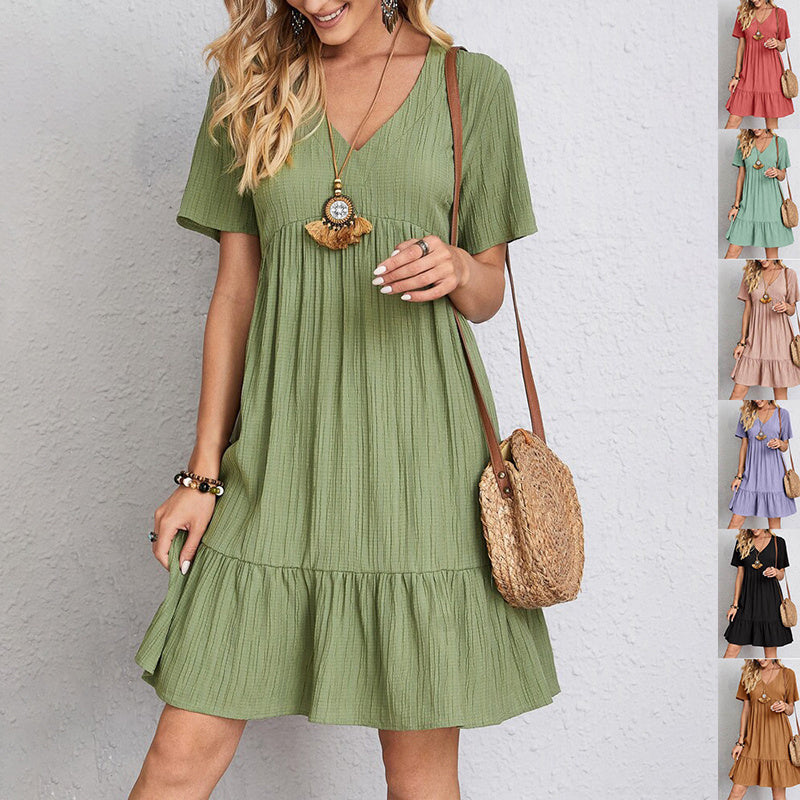 Robe d'été femme péplum – Col en V, évasée, taille loose