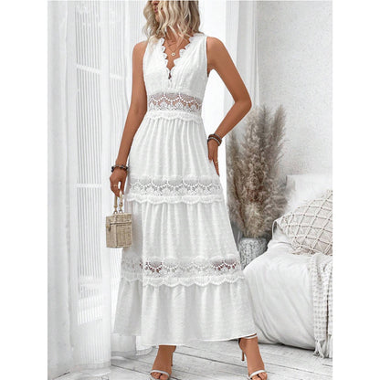 Robe Femme Col V Dentelle – Sans Manches