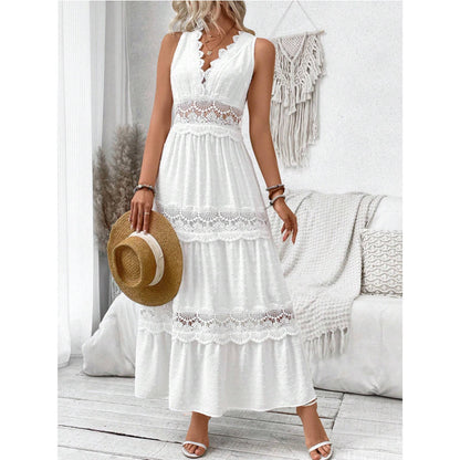Robe Femme Col V Dentelle – Sans Manches