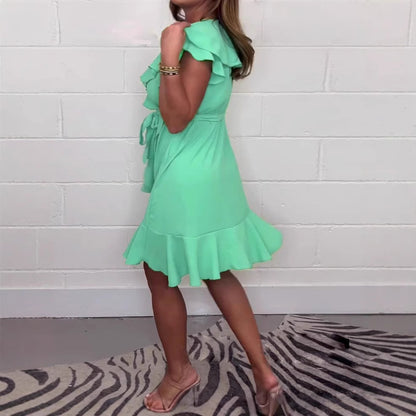 Robe Femme en V - Taille Cintrée & Volants