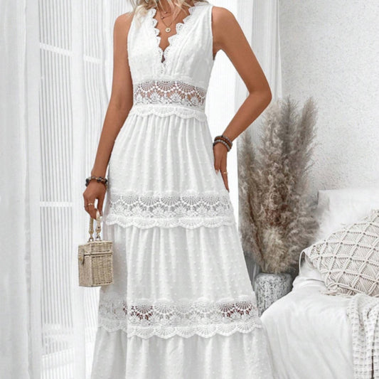 Robe Femme Col V Dentelle – Sans Manches