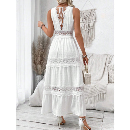 Robe Femme Col V Dentelle – Sans Manches