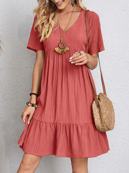 Robe d'été femme péplum – Col en V, évasée, taille loose