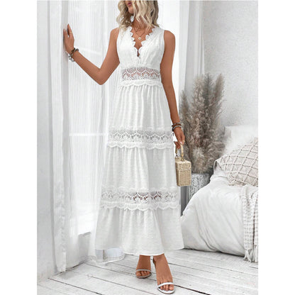 Robe Femme Col V Dentelle – Sans Manches