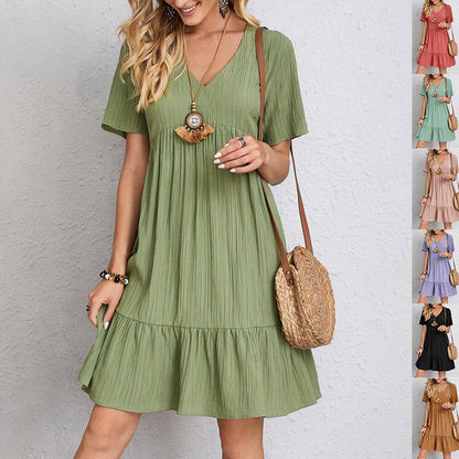Robe d'été femme péplum – Col en V, évasée, taille loose