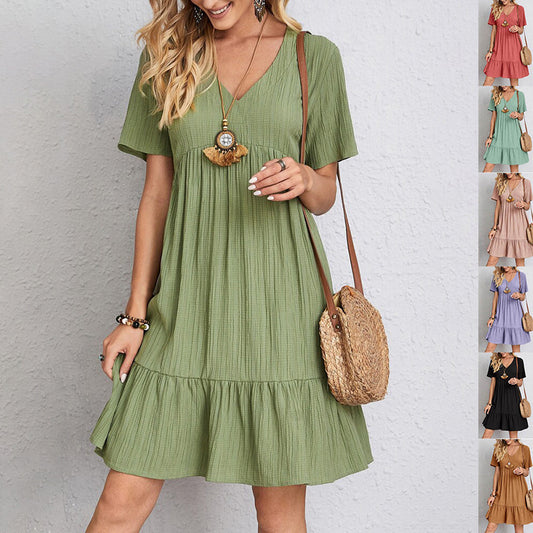 Robe d'été femme péplum – Col en V, évasée, taille loose